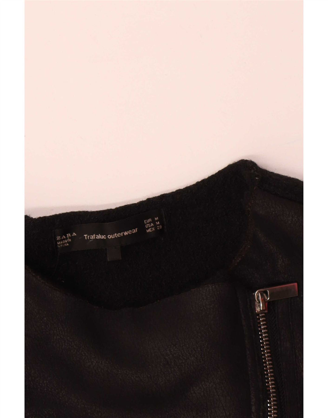 Zara Læder Biker Jacket UK 12 Medium Sort