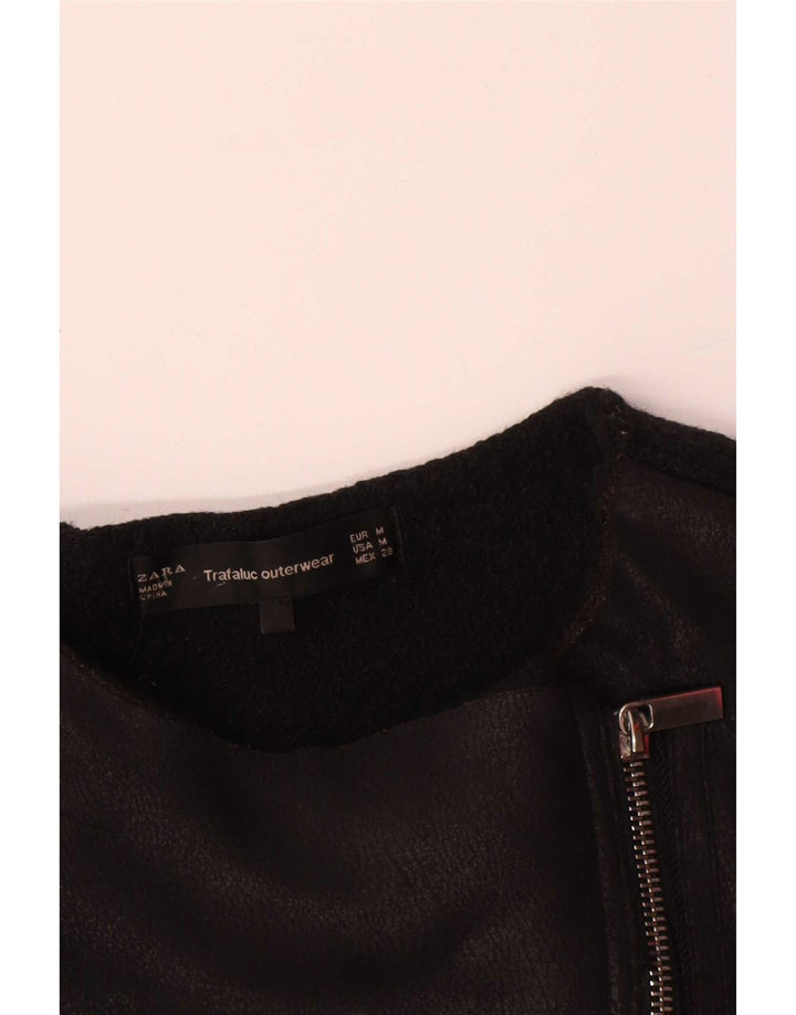 Zara Læder Biker Jacket UK 12 Medium Sort