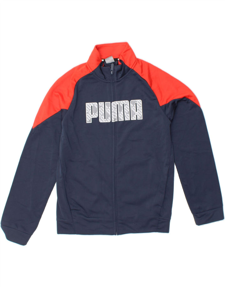 PUMA Boys Graphic Tracksuit Top Jacket 11-12 Years Navy Blue Colourblock Vintage Puma and Second-Hand Puma from Messina Hembry 