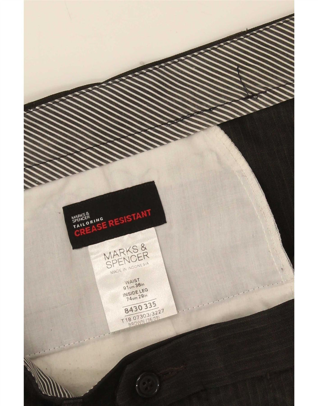 Marks & Spencer Herre Pegged Suit Bukser W36 L29 Brun nålestribet polyester