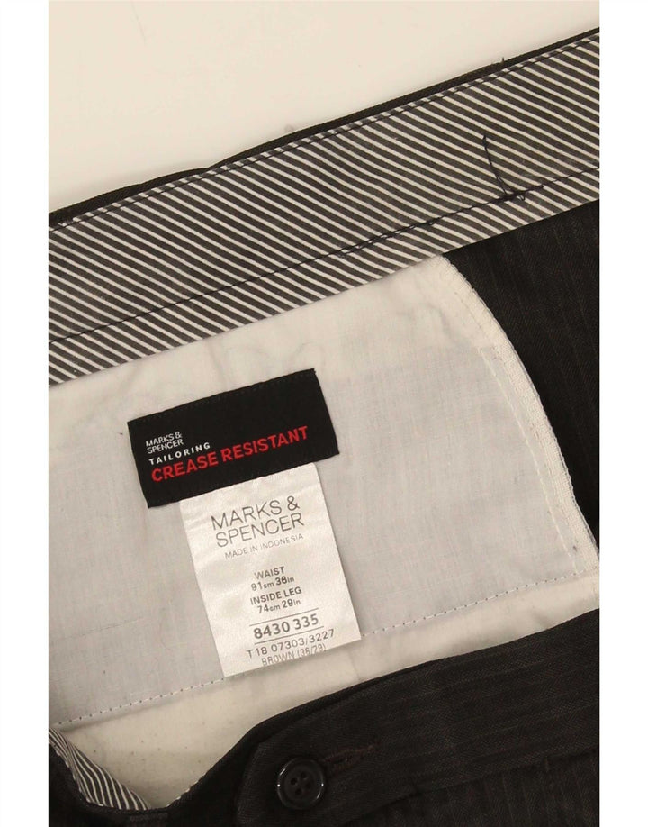 Marks & Spencer Herre Pegged Suit Bukser W36 L29 Brun nålestribet polyester