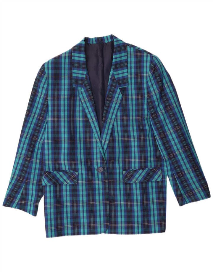 ST MICHAEL Womens 1 Button Blazer Jacket UK 14 Medium Blue Check Polyester