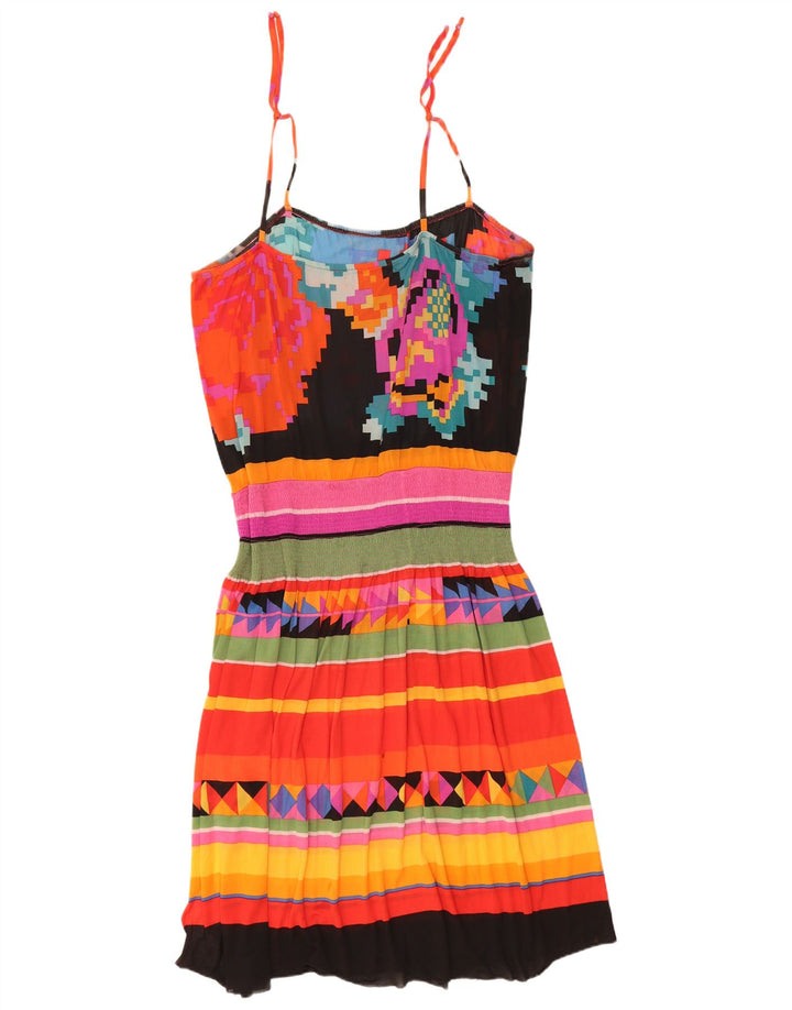Vintage Dame Sundress UK 14 Stor Flerfarvet Geometrisk