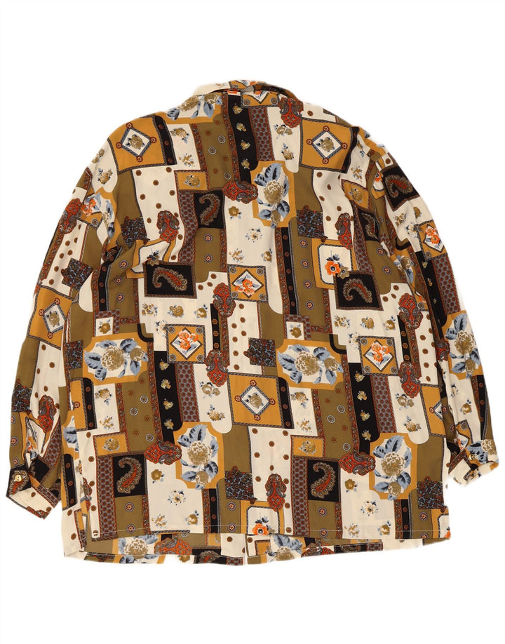 Vintage Dame Loose Fit Shirt Bluse UK 18 XL Flerfarvet Patchwork Silke