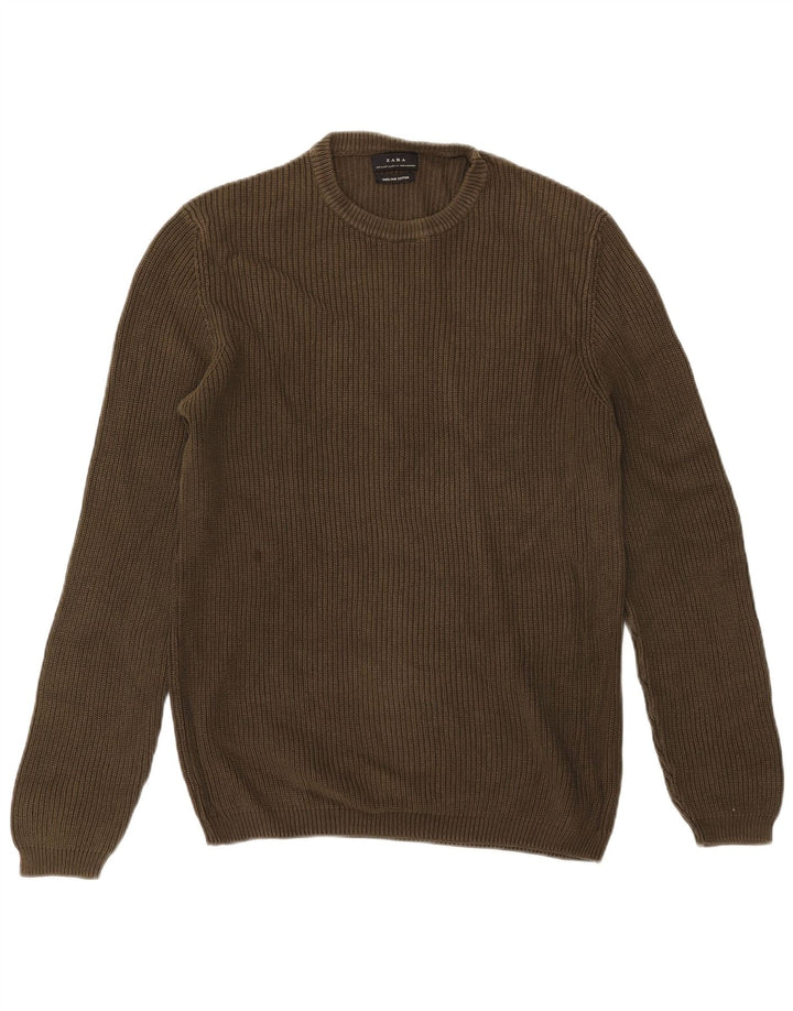 Zara Herre sweater med rund hals XL Khaki Bomuld