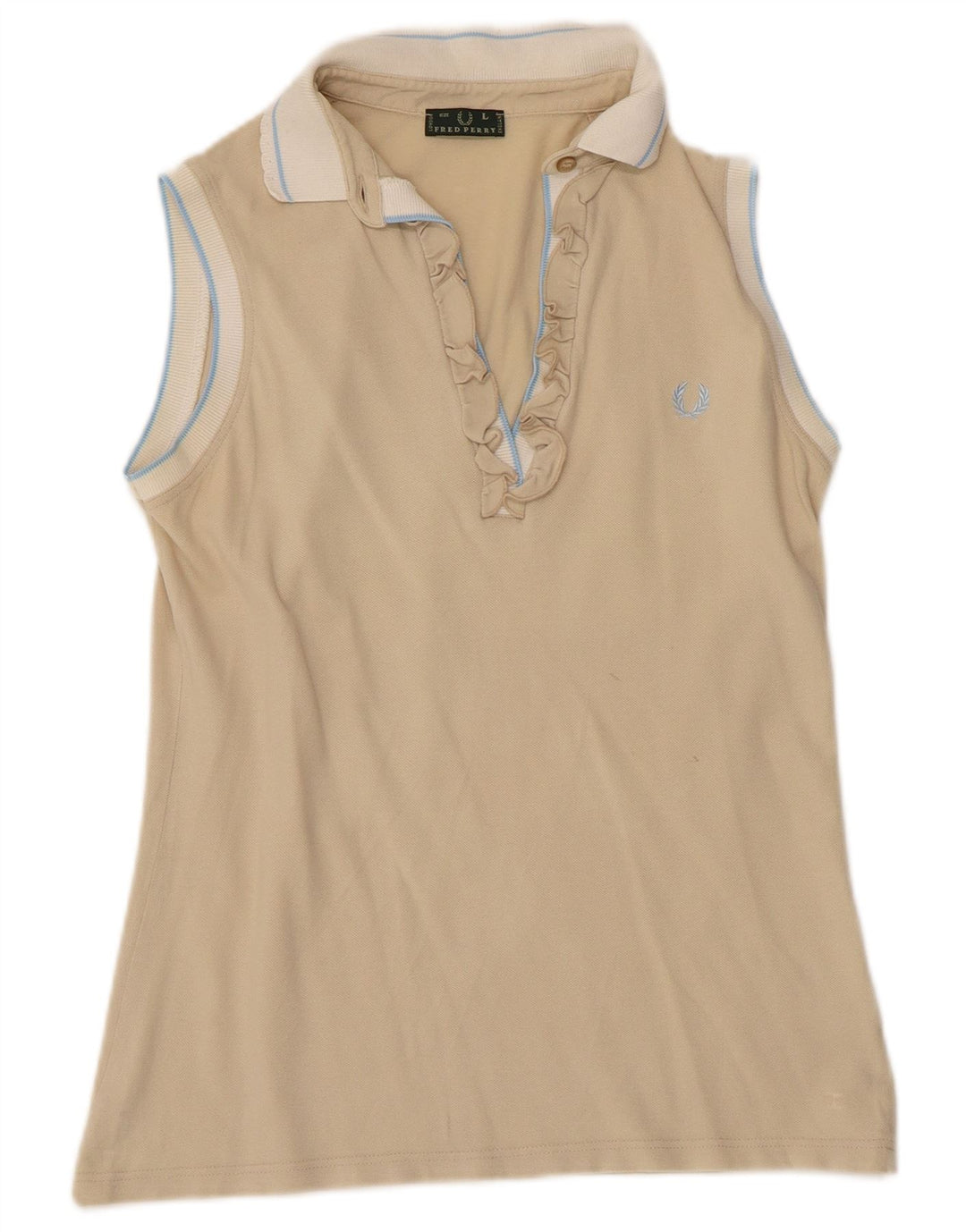 FRED PERRY Dame flæse front polo shirt UK 14 Large Beige Colourblock