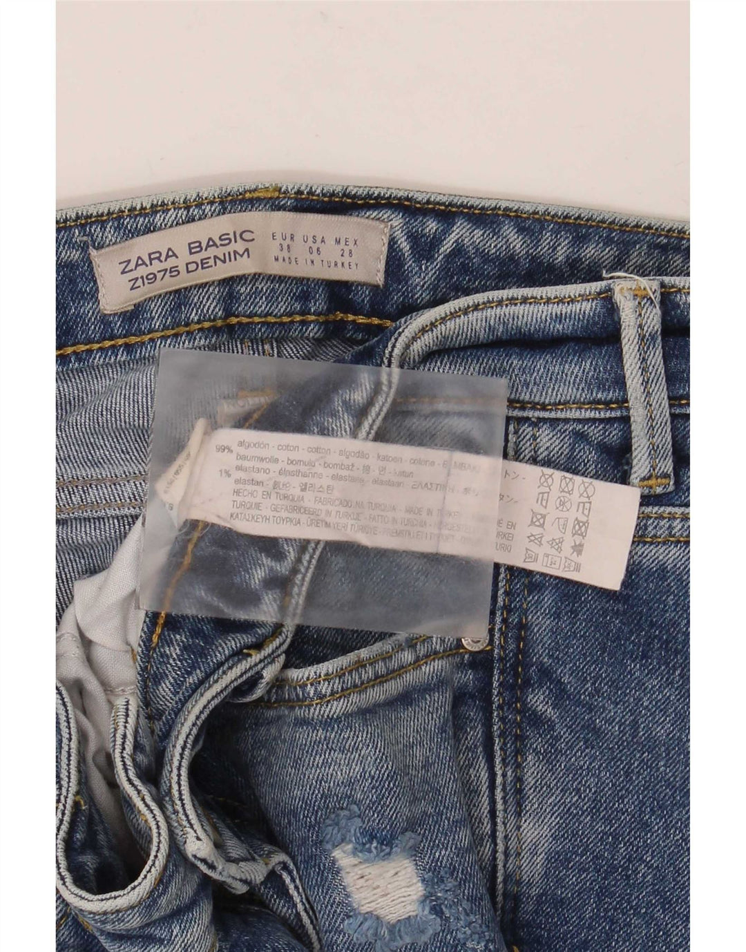 Zara Dame Distressed Slim Jeans EU 38 Small W28 L28 Blå Bomuld