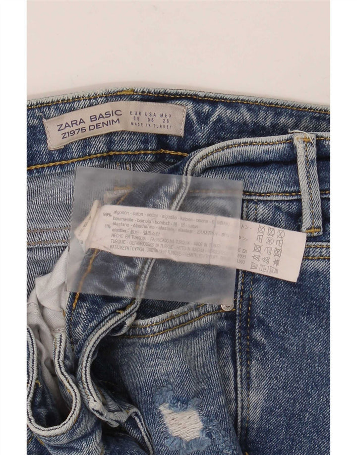 Zara Dame Distressed Slim Jeans EU 38 Small W28 L28 Blå Bomuld