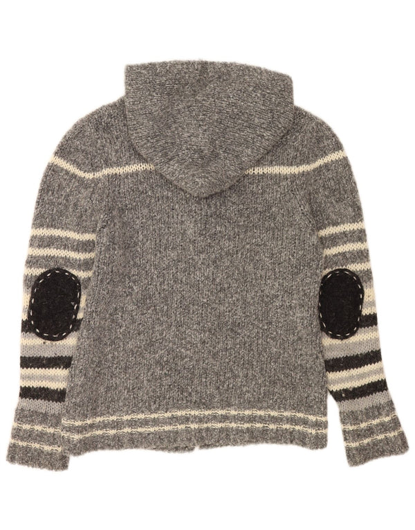 Vintage sweater med hætte til kvinder UK 8 Lille grå stribet uld