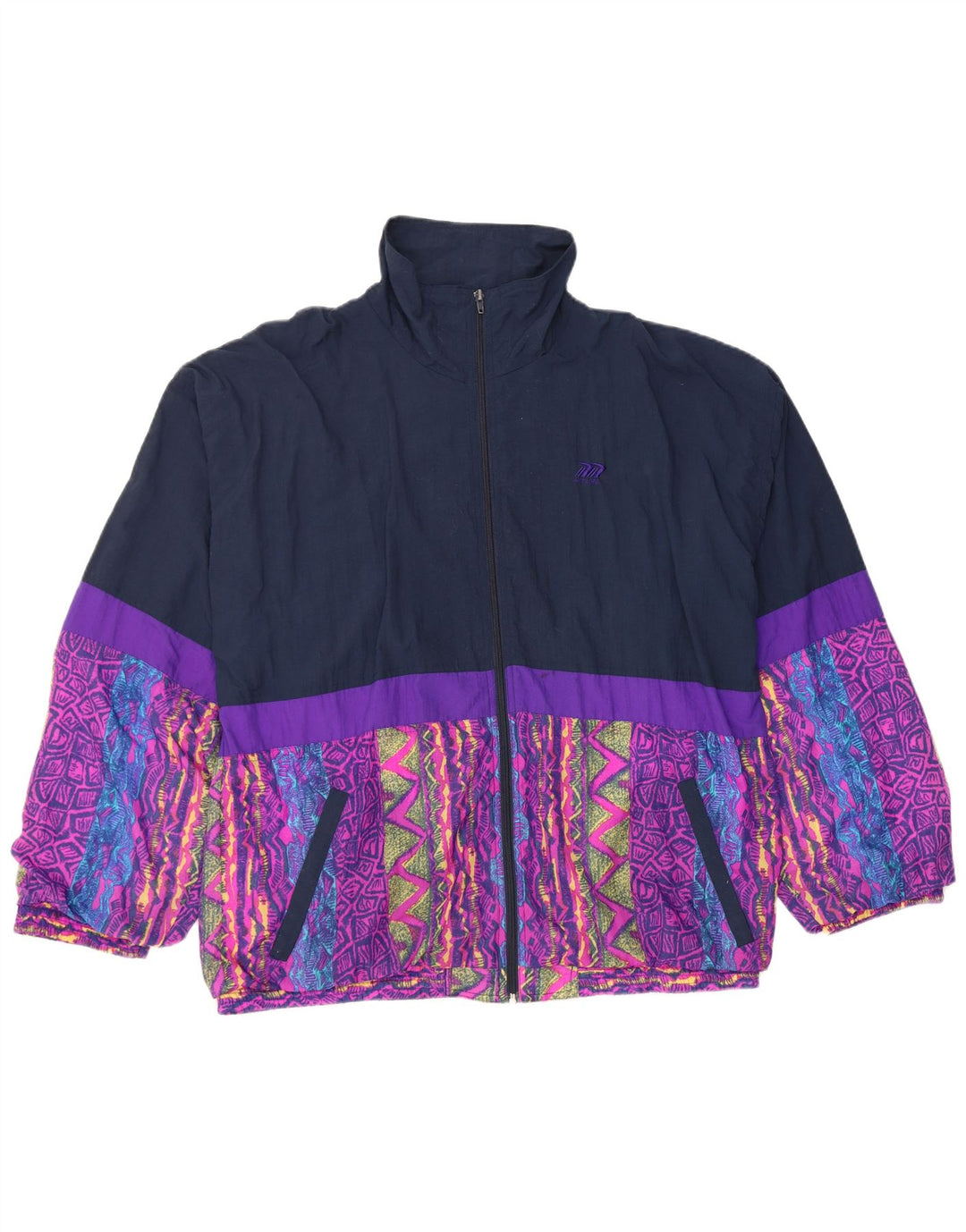 VINTAGE Træningsdragt topjakke til mænd UK 46/48 XL Marineblå Colourblock Nylon