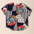 VINTAGE Damebluse Top UK 10/12 Medium Navy Blue Colourblock