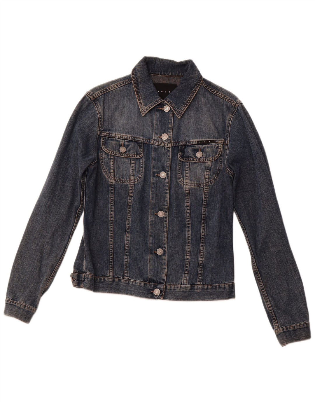 SISLEY Dame denimjakke UK 10 Lille marineblå bomuld