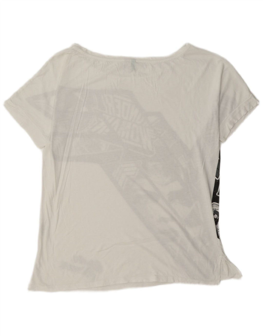 Benetton Dame Grafisk T-Shirt Top UK 14 Medium Hvid Bomuld