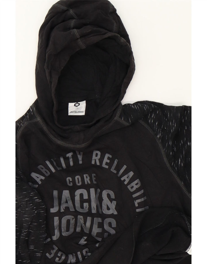 JACK & JONES Mens Graphic Hoodie Jumper Medium Black Flecked Cotton Vintage Jack & Jones and Second-Hand Jack & Jones from Messina Hembry 