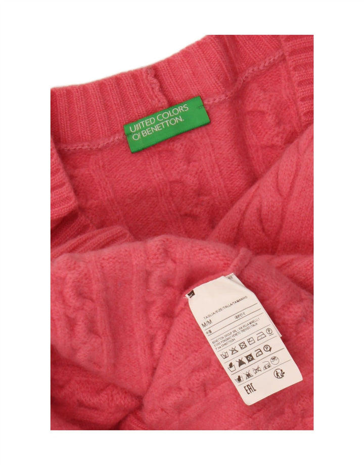 BENETTON Womens Crop Cardigan Sweater UK 14 Medium Pink Uld