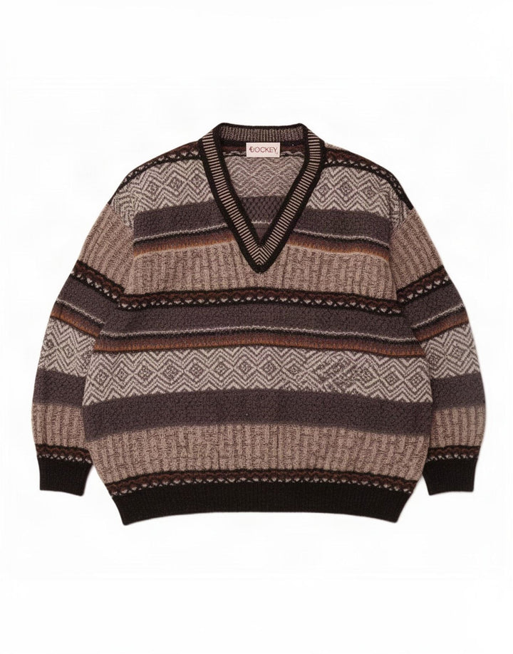 Jockey Herre V-hals sweater Stor grå stribet uld