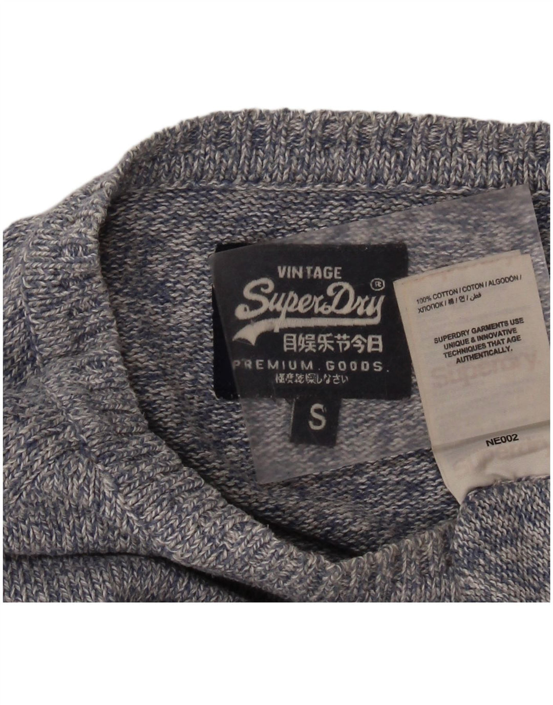 Superdry Sweater med rund hals til mænd, lille, blå flækket bomuld