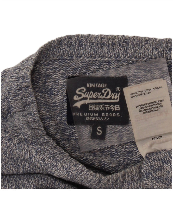 Superdry Sweater med rund hals til mænd, lille, blå flækket bomuld