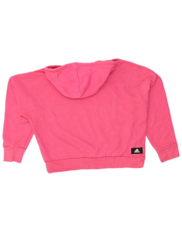 Adidas Womens Oversized Crop Graphic Hoodie Jumper UK 8/10 Small Pink