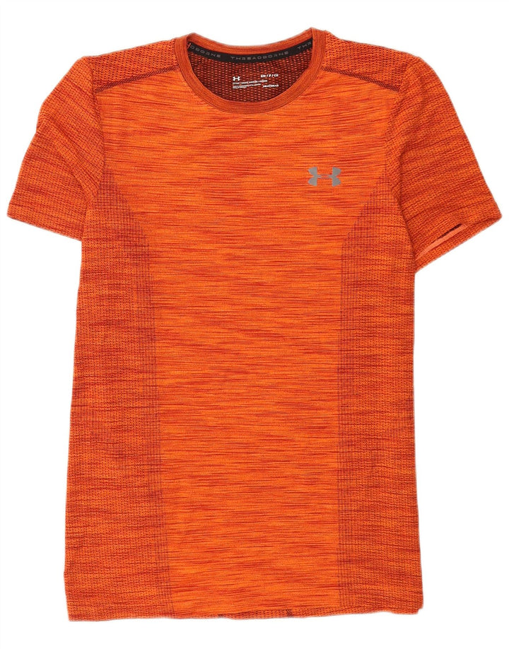 Under Armour Herre Heat Gear T-Shirt Top Lille orange stribet polyester