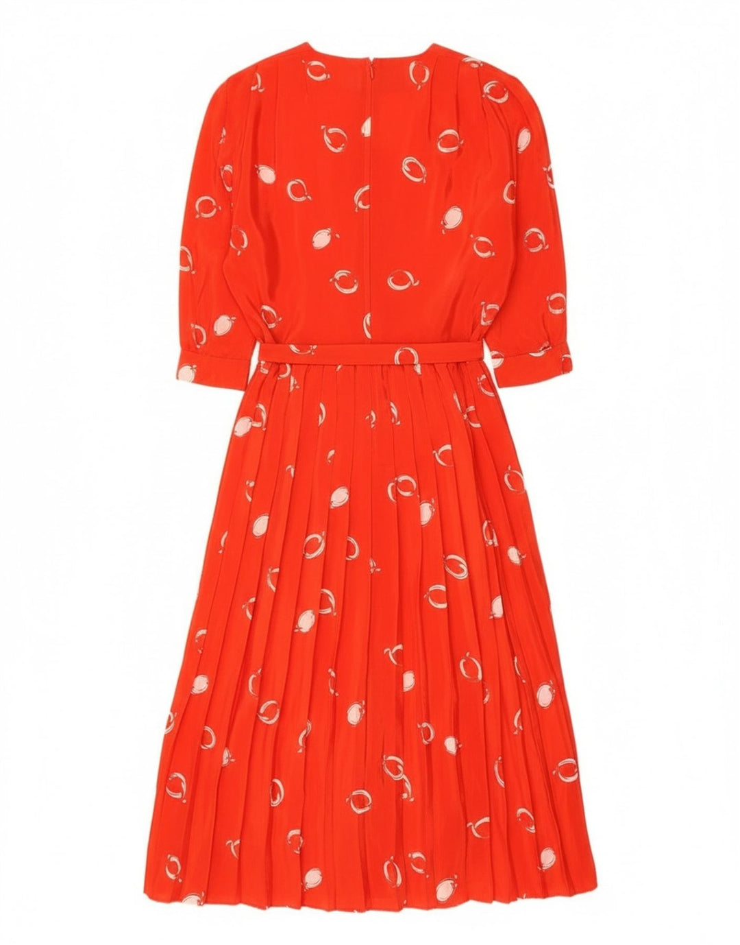 Vintage kvinders abstrakt mønster 3/4 ærmet maxikjole EU 42 Stor rød