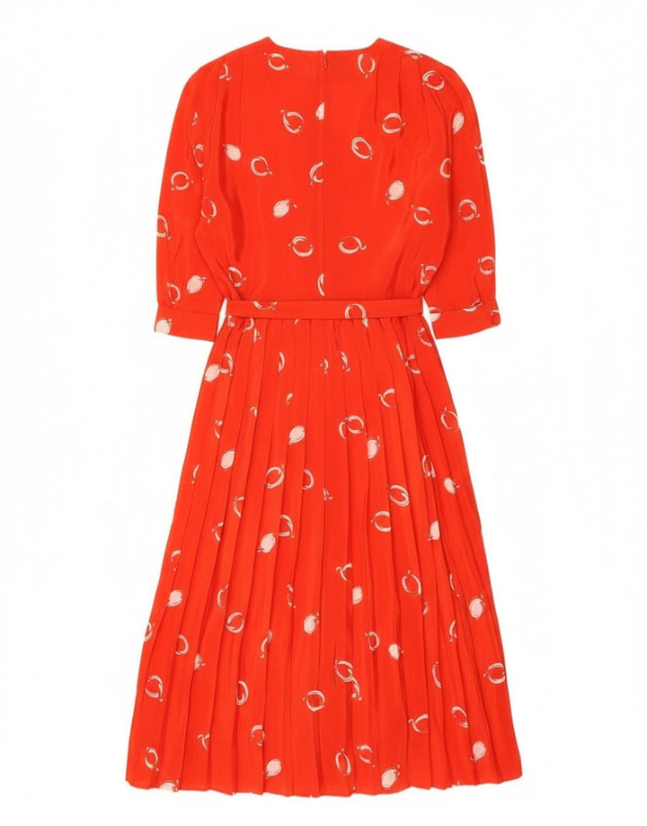 Vintage kvinders abstrakt mønster 3/4 ærmet maxikjole EU 42 Stor rød