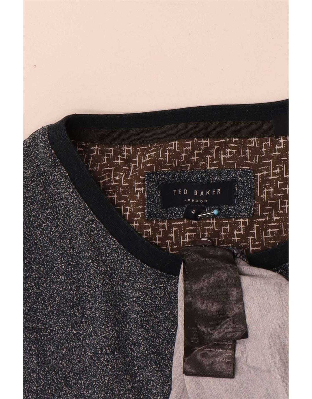 Ted Baker Herre T-shirt Top Størrelse 4 Large Navy Blue Flecked Bomuld
