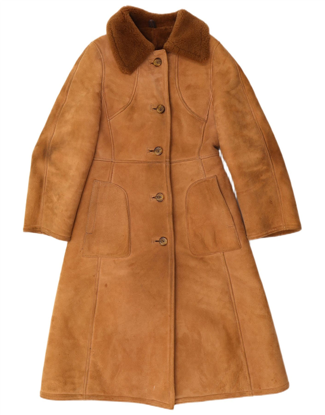 Julian Vard Dame Shearling Coat UK 12 Medium Brown Læder