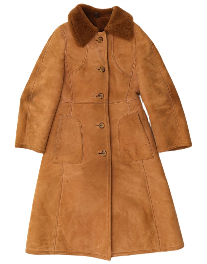 Julian Vard Dame Shearling Coat UK 12 Medium Brown Læder