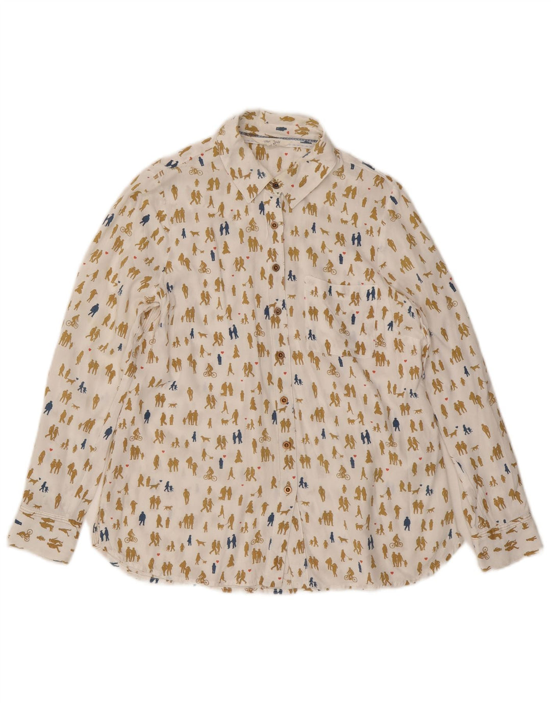 White Stuff Dame abstrakt mønster skjorte bluse UK 8 Small Off White