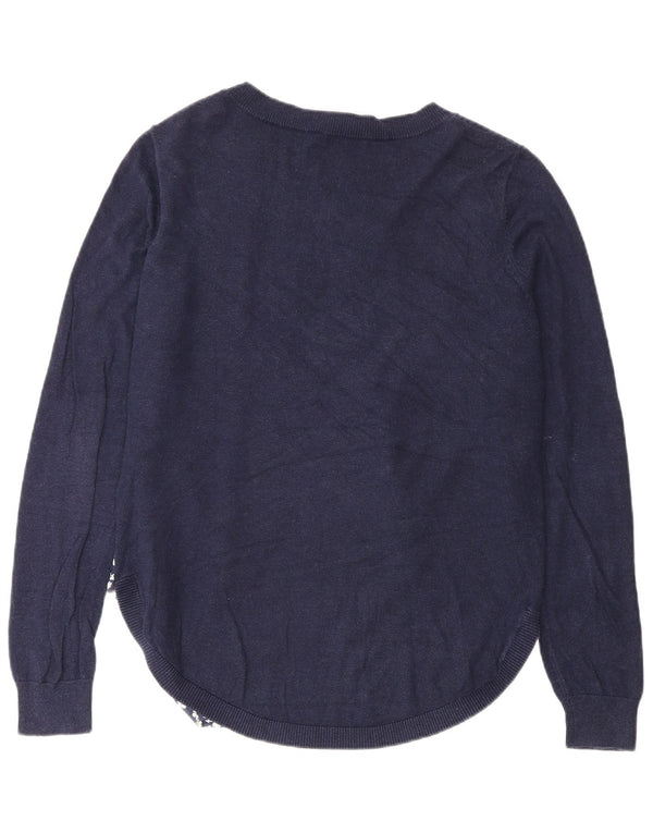 Oasis Dame Boat Neck Jumper Sweater UK 14 Medium Navy Blue Floral Bomuld