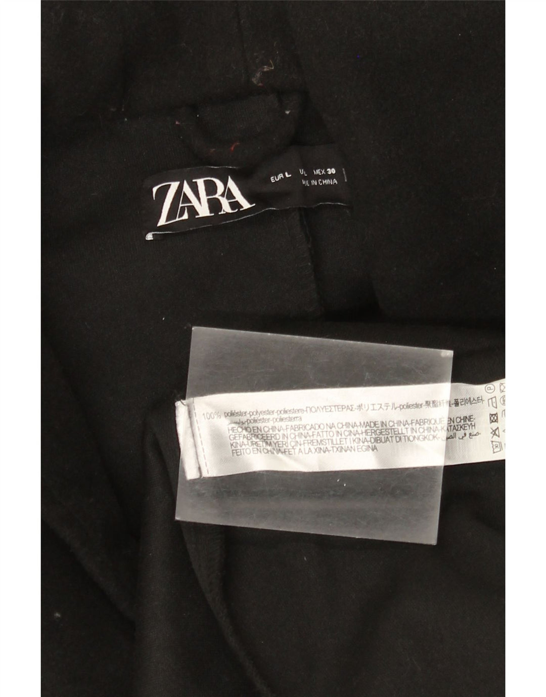 ZARA hættefrakke til kvinder UK 16 Stor sort polyester