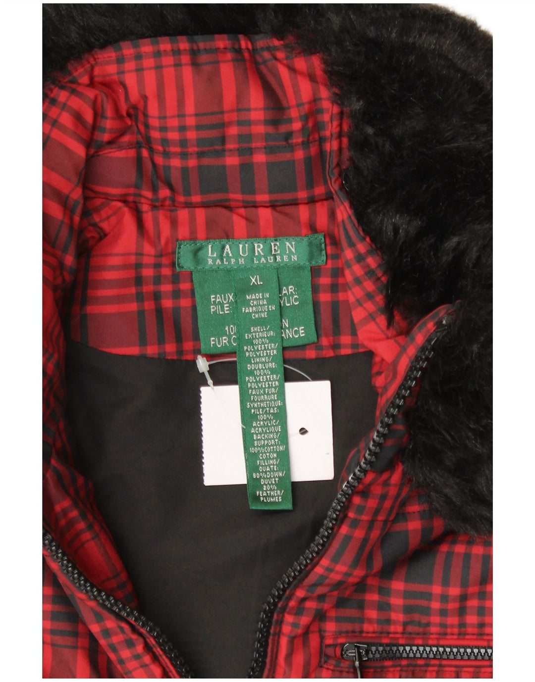 RALPH LAUREN Dame Gilet UK 18 XL rødternet polyester