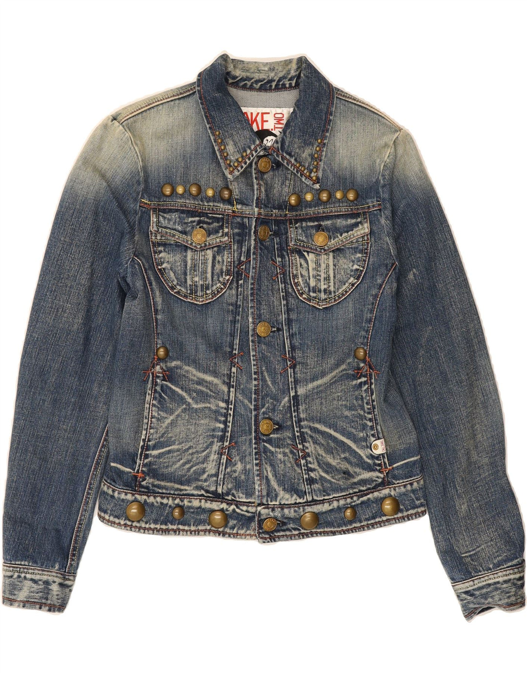 VINTAGE Womens Denim Jacket UK 12 Medium Blue Cotton Vintage Vintage and Second-Hand Vintage from Messina Hembry 