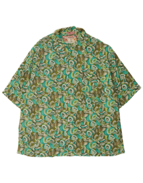 Vintage herre abstrakt mønster kortærmet skjorte mellemgrøn rayon