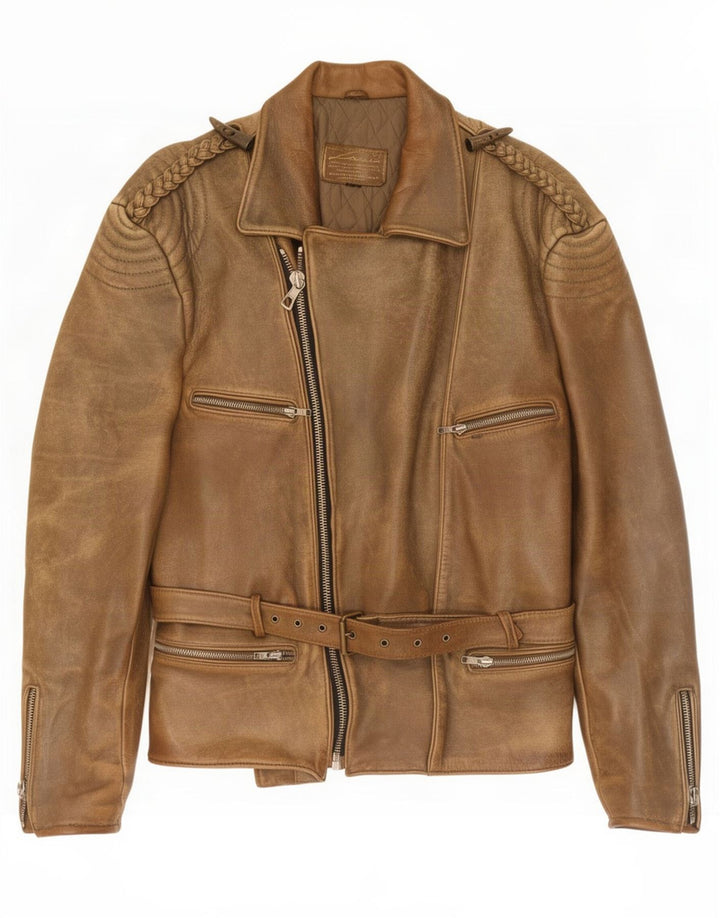 Vintage Herre Læder Biker Jacket UK 38 Medium Brun