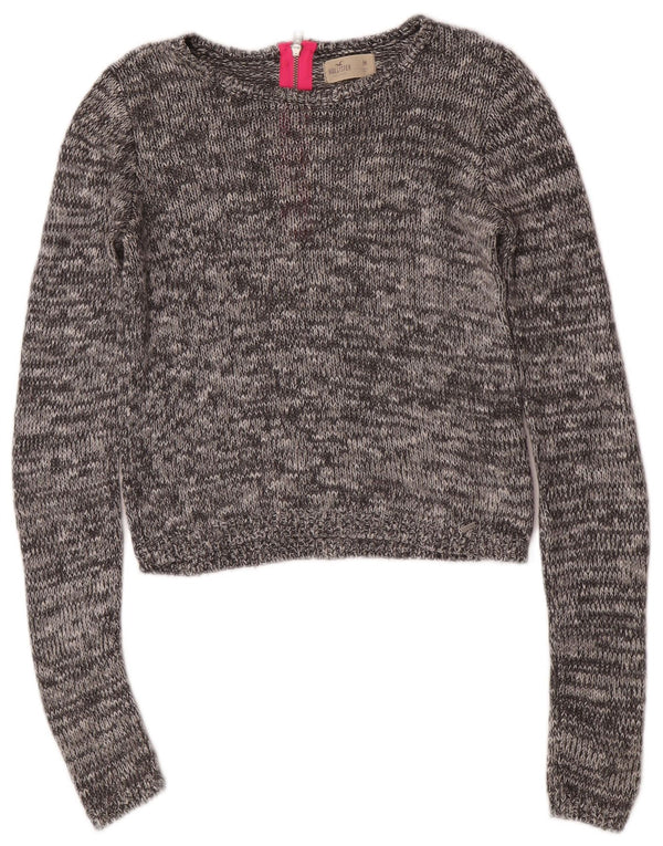 Hollister Womens Crop Boat Neck Jumper Sweater UK 12 Medium Grey Flecked