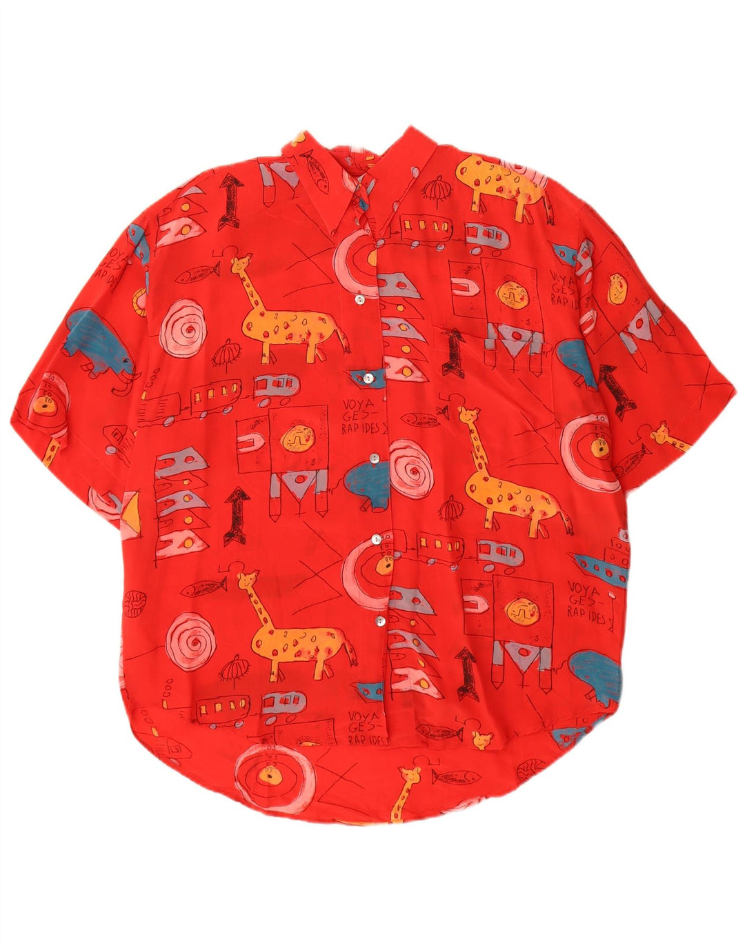Vintage kvinders grafisk kortærmet skjortebluse EU 40 Medium rød silke