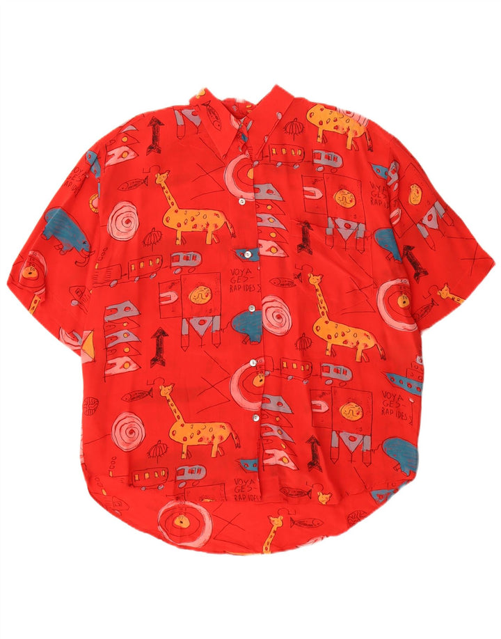Vintage kvinders grafisk kortærmet skjortebluse EU 40 Medium rød silke