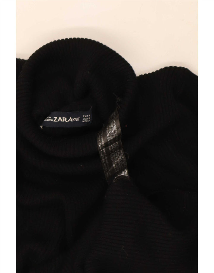 Zara Dame Roll Neck Bluse Top UK 12 Medium Black Viscose