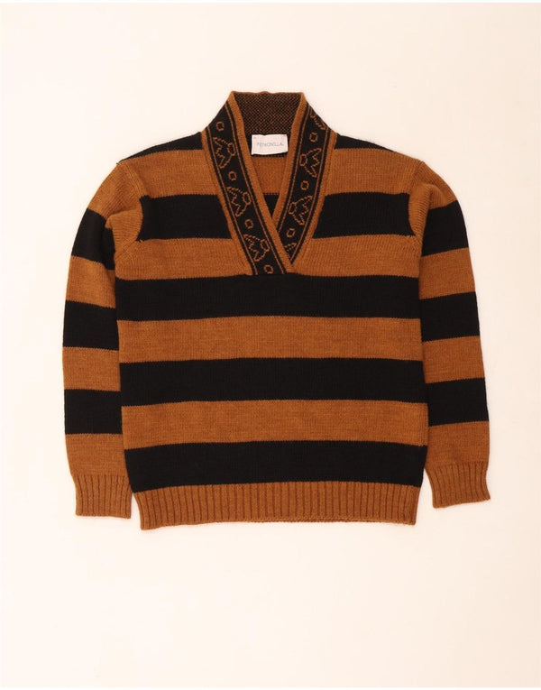 Pietronilla Dame V-hals Jumper Sweater UK 10 Lille Brun Stribet