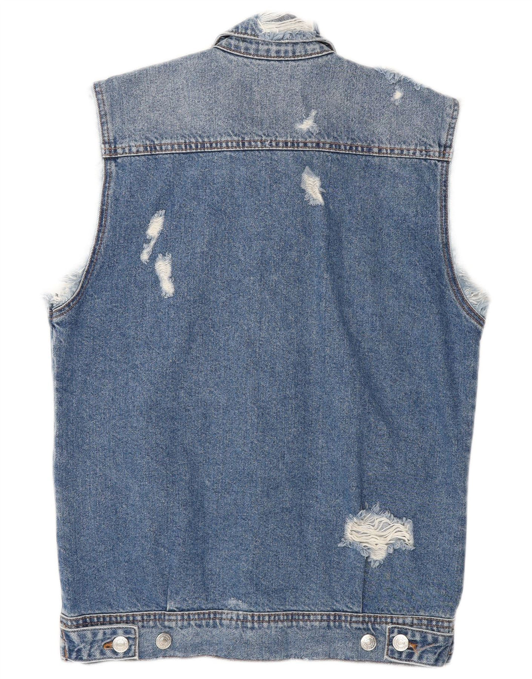 Zara Herre Distressed Denim Gilet UK 36 Small Blue Cotton