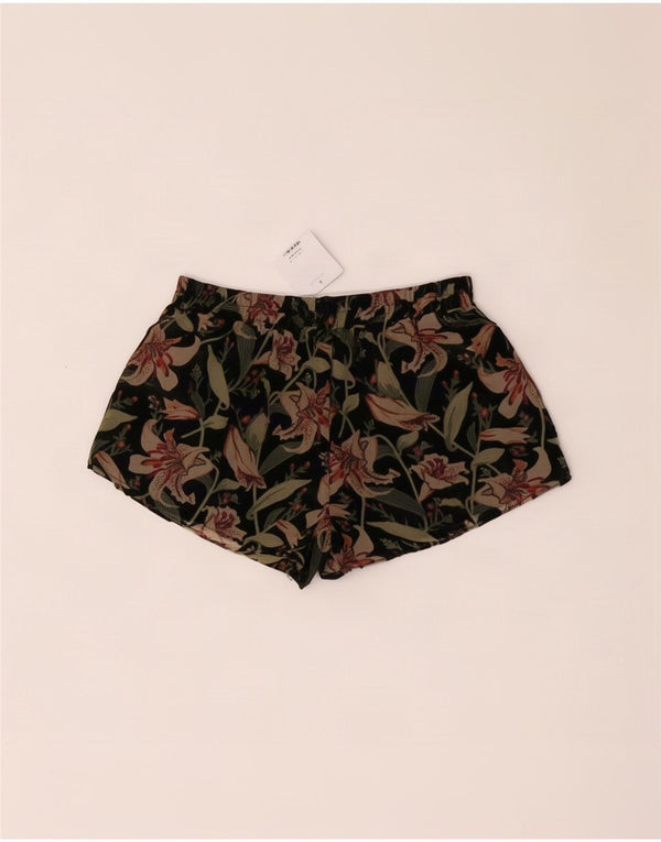 Topshop Womens Shorts UK 8 Small W27 Black Floral Viscose