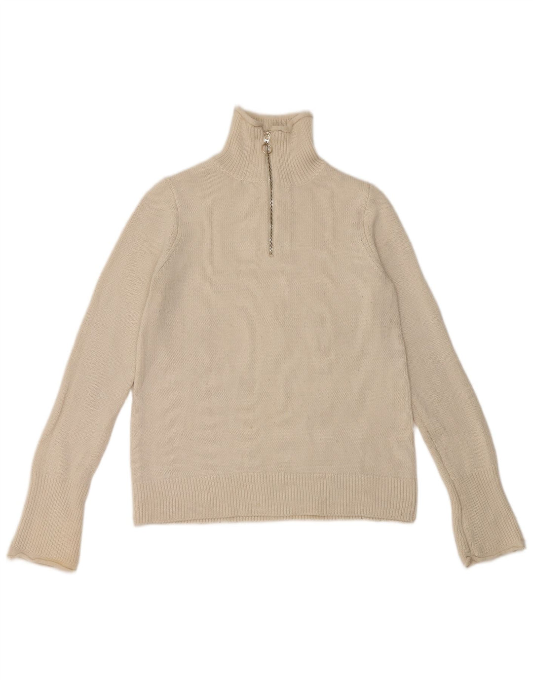 Zara Dame Zip Neck Jumper Sweater UK 14 Large White