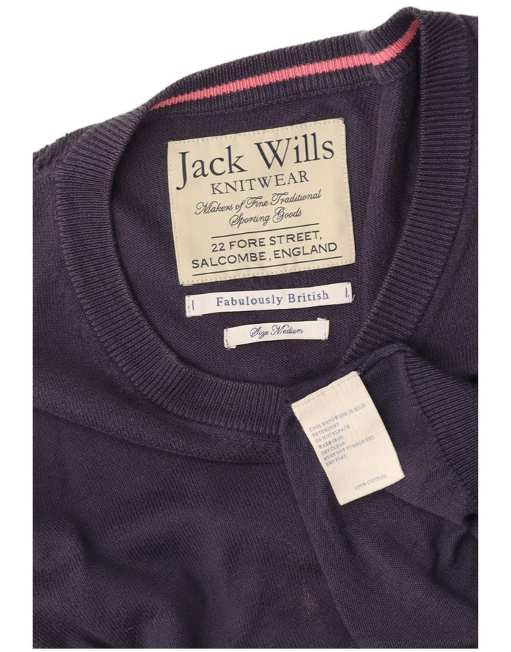 JACK WILLS Womens V-Neck Jumper Sweater UK 14 Medium Navy Blue Cotton