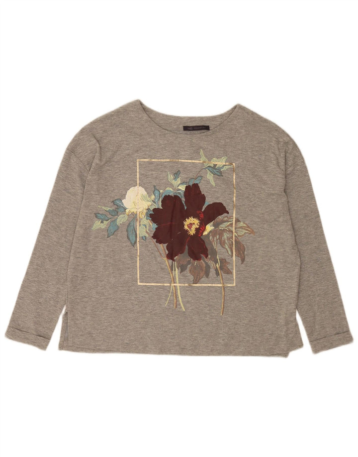 Marks & Spencer Dame Grafisk Top Langærmet UK 12 Medium Grey Floral