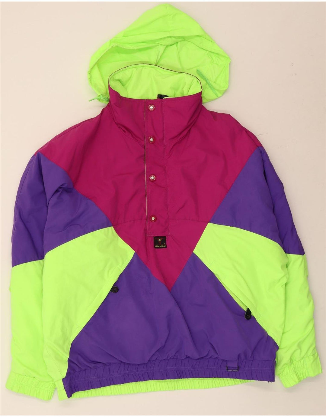 Vintage Herre Hætte Anorak Jakke IT 50 Stor Flerfarvet Colourblock