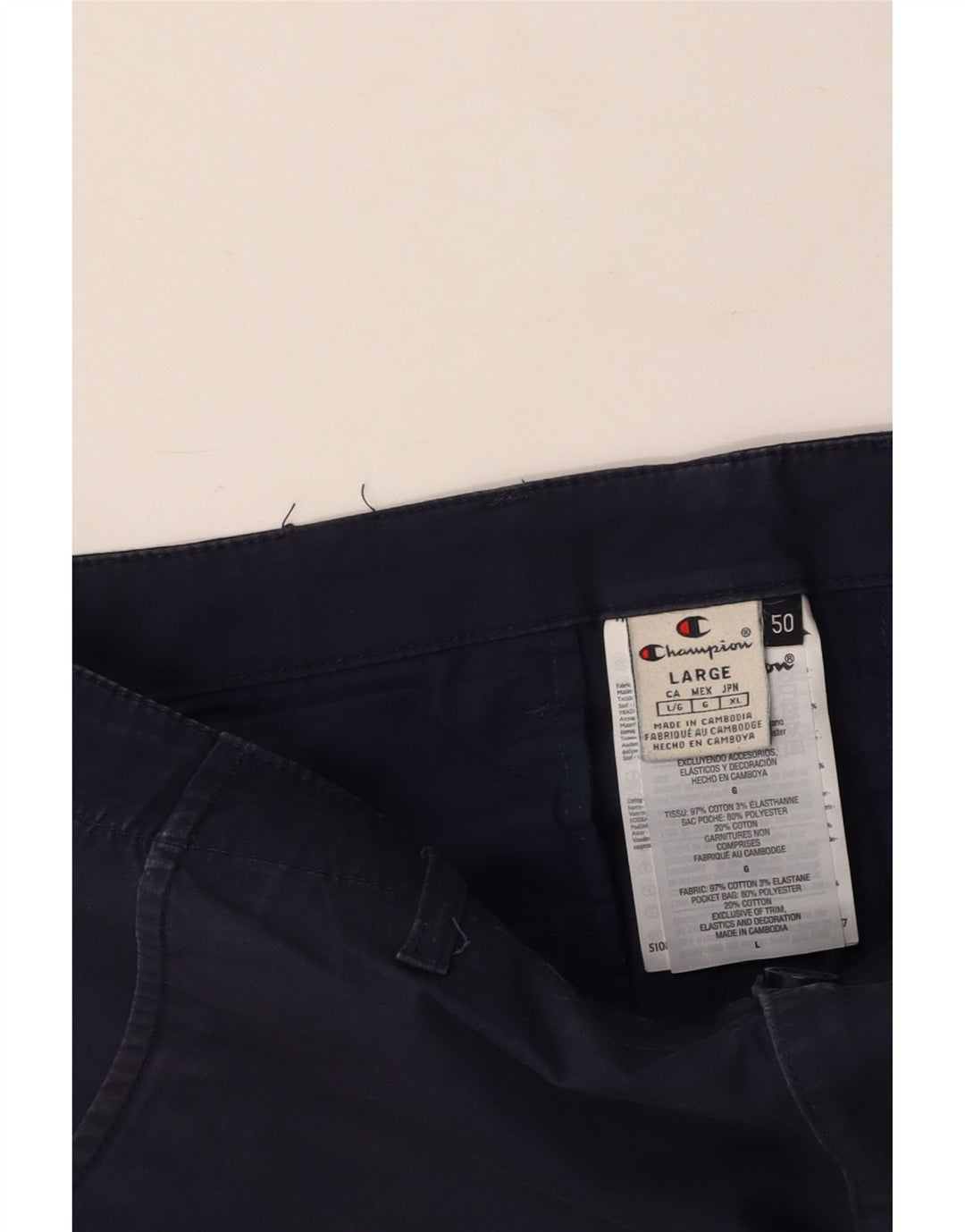 CHAMPION Herre Chino Shorts IT 50 Large W36 Marineblå Bomuld