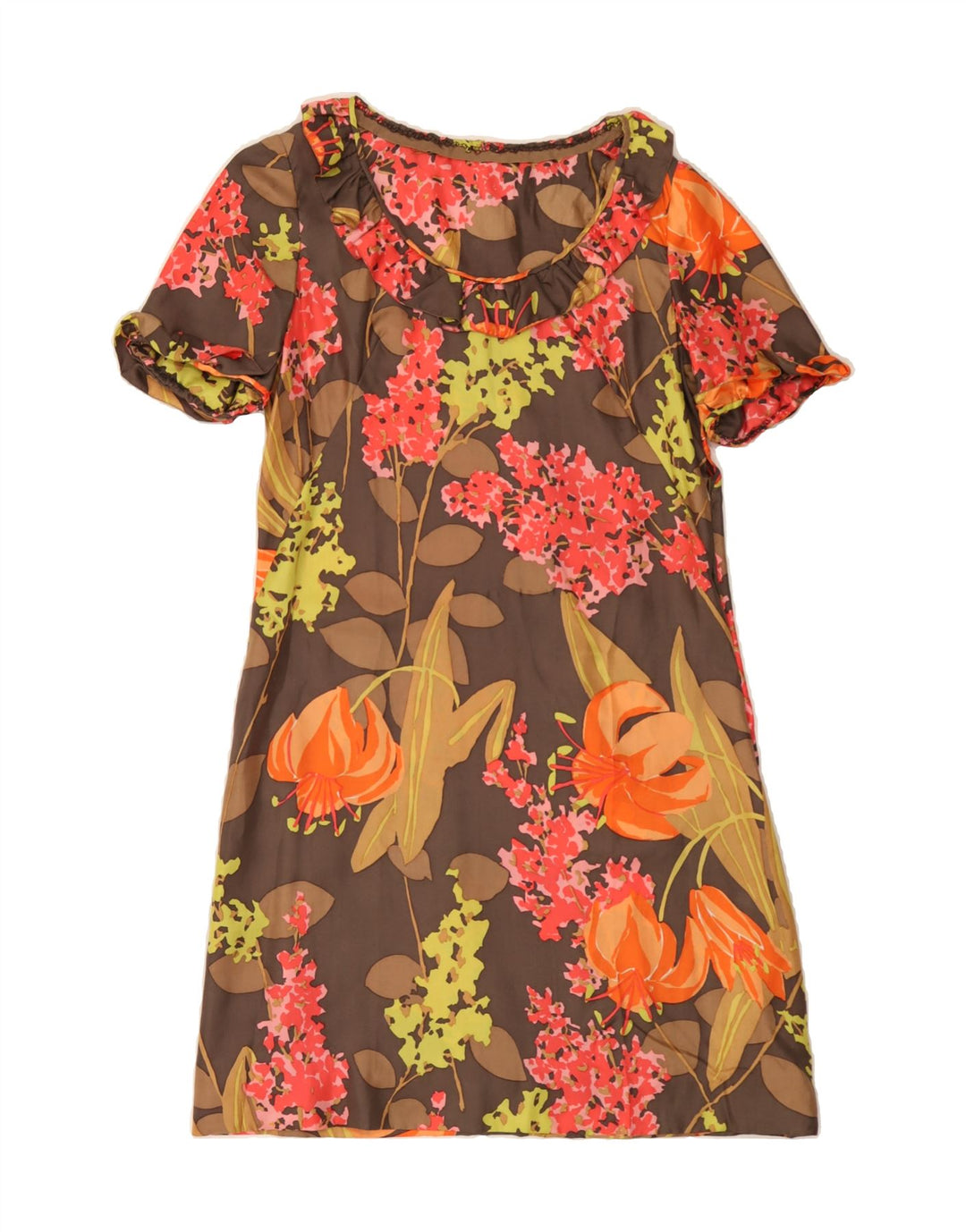 VINTAGE Womens Basic Dress UK 12 Medium Brown Floral Vintage Vintage and Second-Hand Vintage from Messina Hembry 