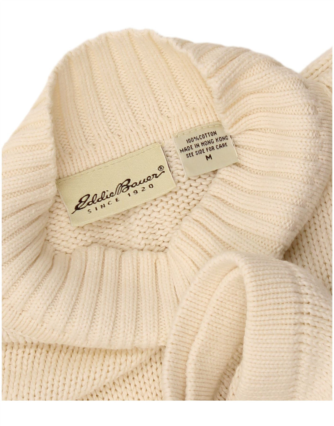 Eddie Bauer Herre Turtle Neck Jumper Sweater Medium Off White Bomuld